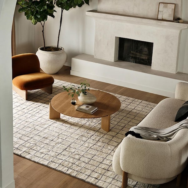 Highlands Checked Ivory 3 ft. x 6 ft. Indoor/Outdoor Patio Area Rug