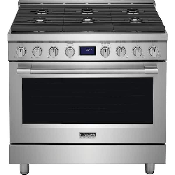Frigidaire Professional 36 in. 6 Burner Slide-In Gas Range in Stainless Steel with True Convection