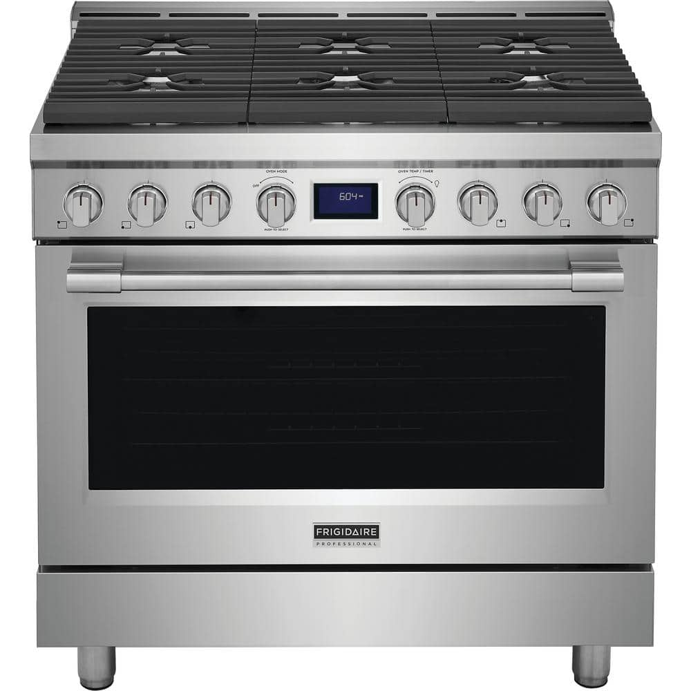 Professional 36 in. 6 Burner Slide-In Gas Range in Stainless Steel with True Convection -  Frigidaire, PCFG3670AF