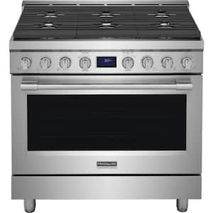 Professional 36 in. 6 Burner Slide-In Gas Range in Stainless Steel with True Convection