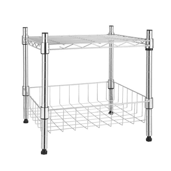 Tileon Heavy Duty Shelving Unit, Wire Metal Stackable Storage, 1-Tier Shelf with Basket in Chrome