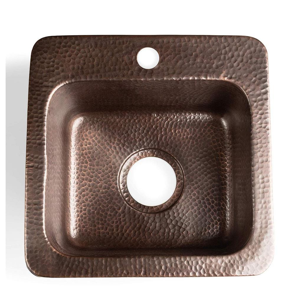 Hand Hammered Copper Drop-In Single Bowl Bar Sink 15"