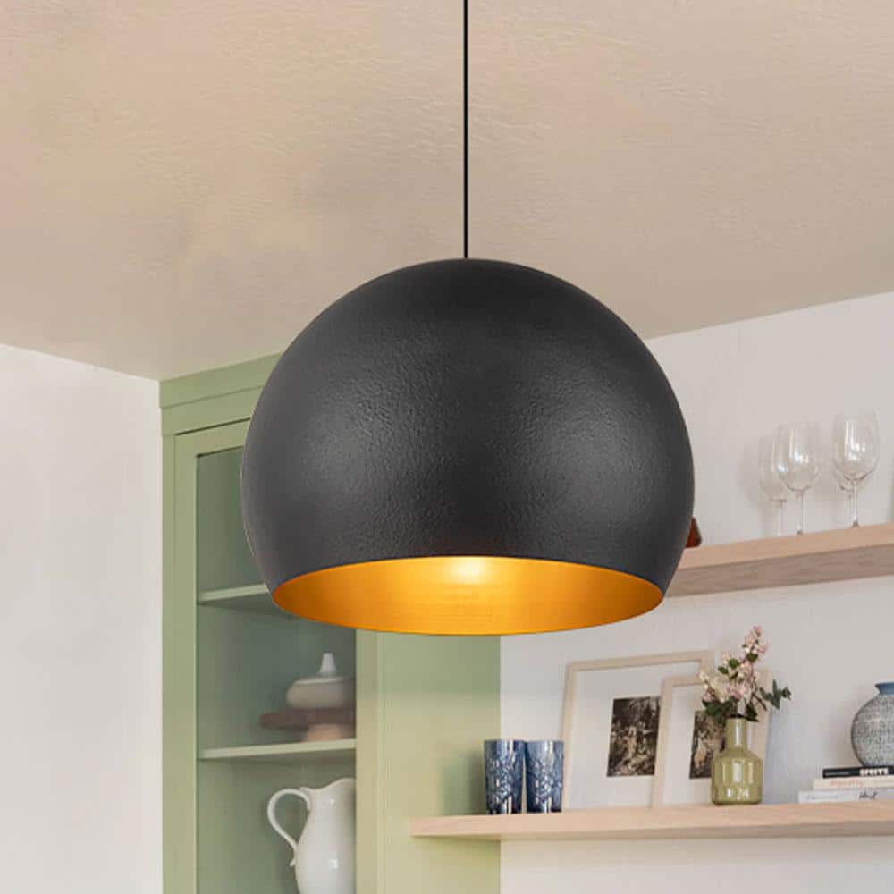 EDISLIVE Gabby 19.69 in. 1-Light Dome Black Pendant Light Modern ...