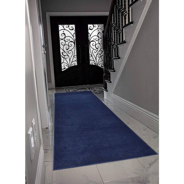 Custom Size Runner Rug Soft Collection Solid Navy 26 in. W x 420 in. L Stair Runner 75.83 sq. ft.