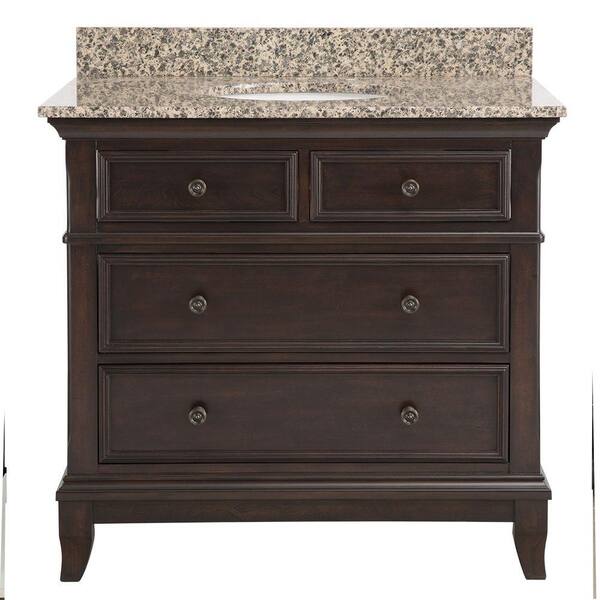 Belle Foret Appleby 37 in. Vanity in Burnished Walnut with Granite Vanity Top in Leopard with White Basin