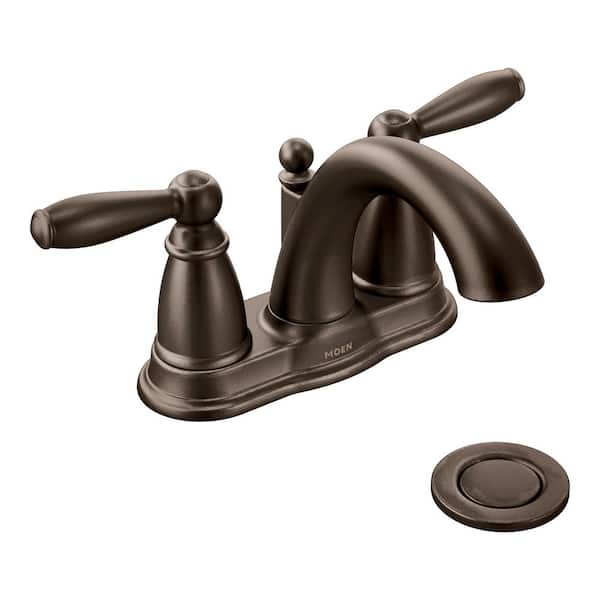 Brantford 4 in. Centerset 2-Handle Low-Arc Bathroom Faucet in Oil Rubbed Bronze with Metal Drain Assembly