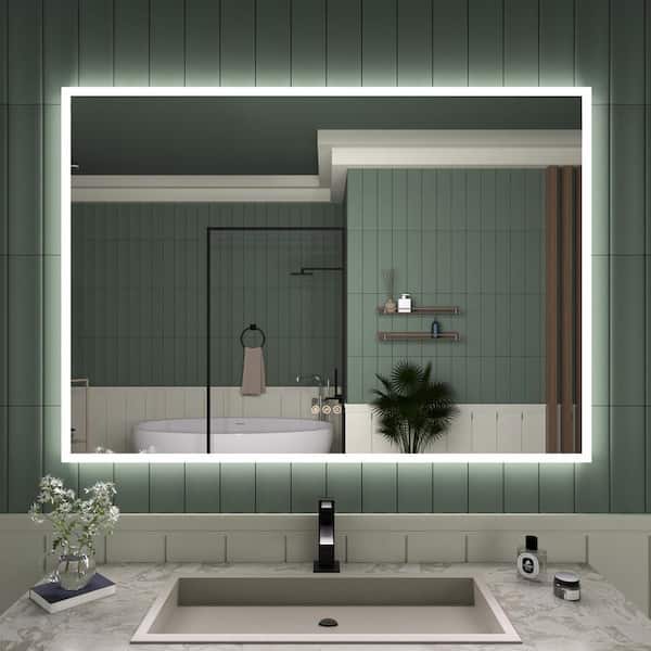 TaiMei 48 in. W x 36 in. H Frameless LED Single Bathroom Vanity Mirror in Polished Crystal