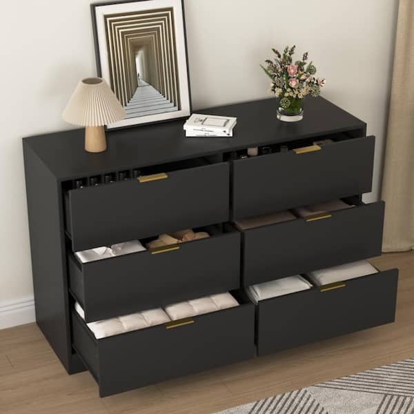 short black dresser Qualler Simply Modern 6-Drawer Dresser, Chest of Drawers US Size:30 Distinctive framing gives its buttoned Farm Rio Tapestry Flowers