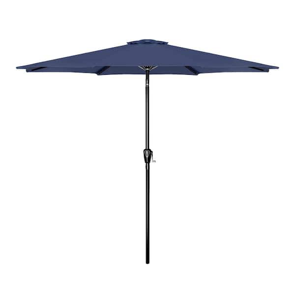 Unbranded 9 ft. Steel Market Patio Umbrella, Outdoor Table Market Yard Umbrella, with Button Tilt and Crank, in Dark Blue