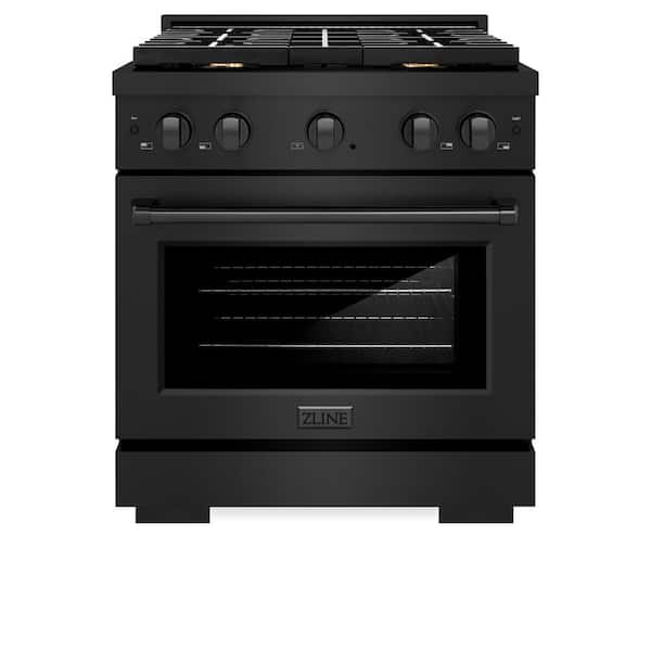 30 in. 4 Burner Freestanding Gas Range & Convection Gas Oven with Brass Burners in Black Stainless Steel