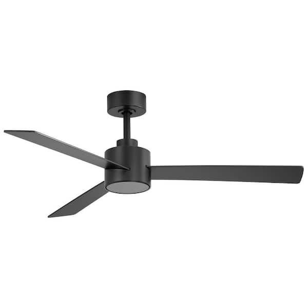 Breezary Liat 52 in. 6-Speed Indoor/Covered Outdoor Black Downrod Ceiling Fan with Remote Included for Bedroom or Living Room