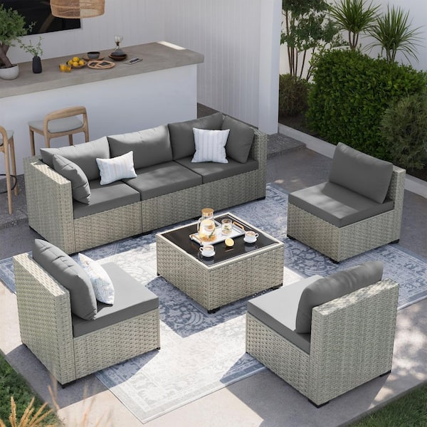 7-Piece Outdoor Rattan Sofa Set with Cushions