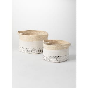 7.5" and 7" White and Gray Fabric Basket (Set of 2)