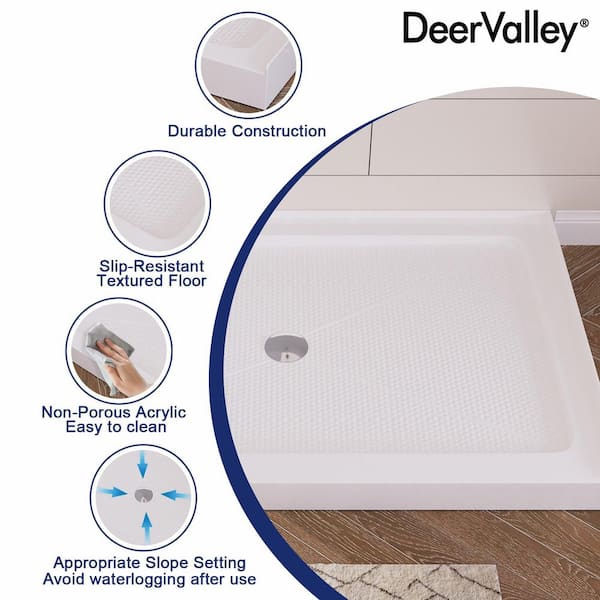 Rectangular 48 in. L x 30 in. W Acrylic Alcove Shower Pan Base with Center Drain in White