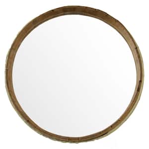Rustic Wood and Galvanized Metal Round Framed Wine Barrel Shaped Wall Mirror