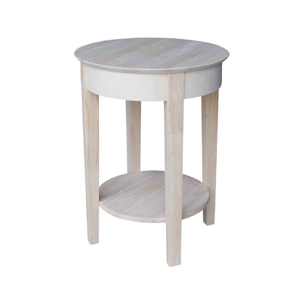 Round Solid Wood Accent Table with Storage Drawer