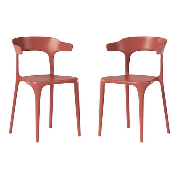 Frond and Form Outdoor Patio Modern Curved Back Poly Plastic Stacking Dining Side Chair (Set of 2), Red