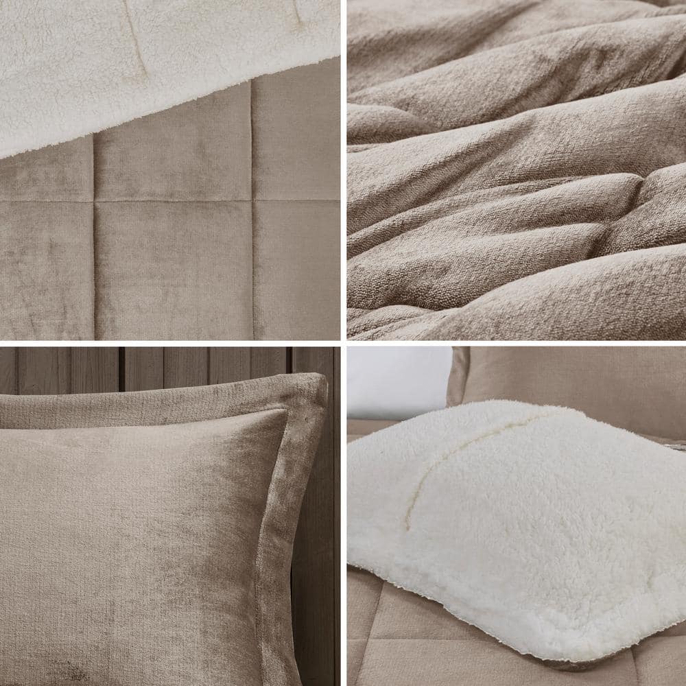 King Taupe/Ivory Reversible Down Alternative Microfiber Comforter Set