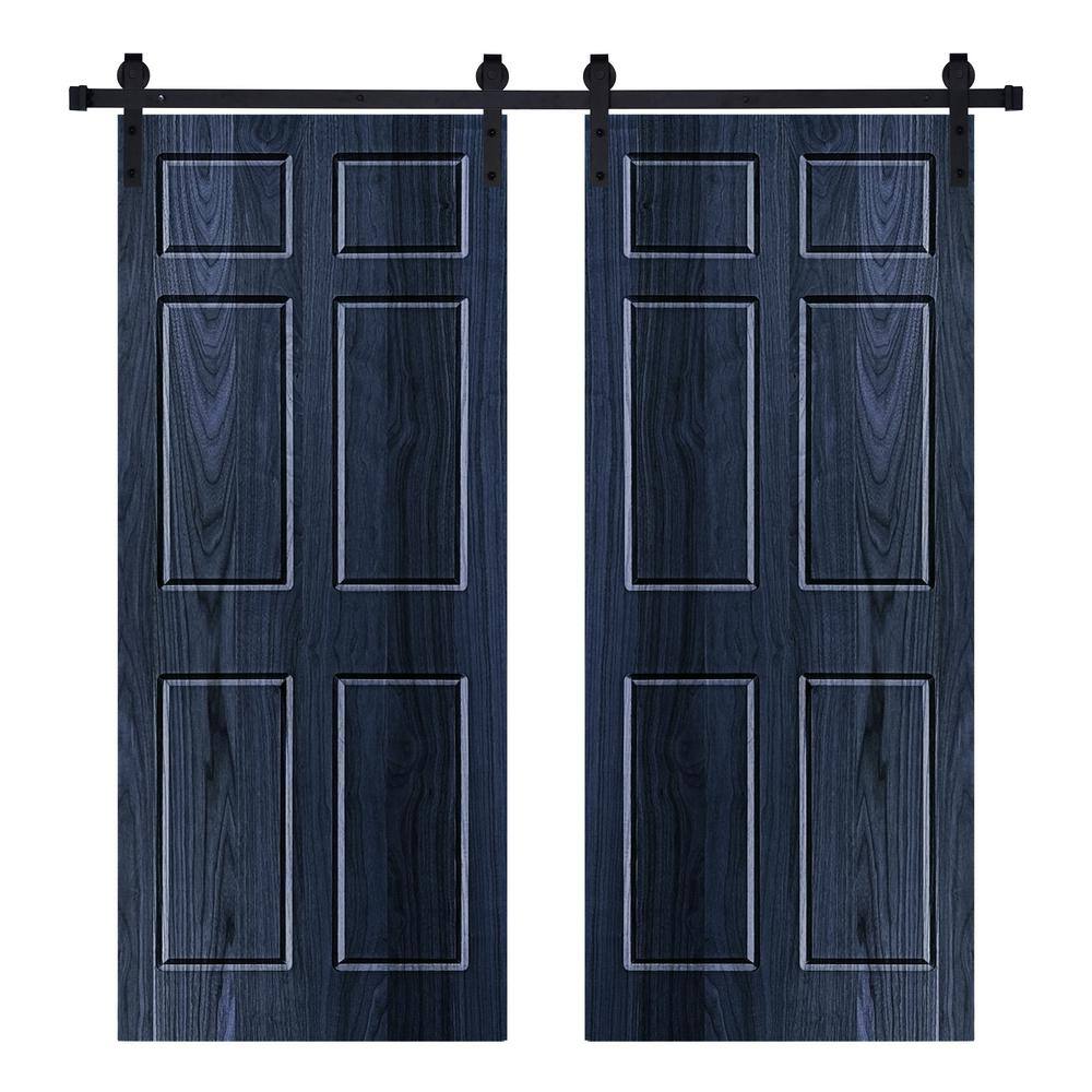 Modern SIX PANEL Designed 48 in. x 80 in. Wood Panel Royal Navy Painted Double Sliding Barn Door with Hardware Kit price history on PriceWatchPro