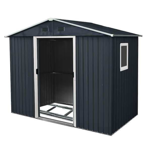 8 ft. W x 4 ft. D Outdoor Metal Storage Shed with Window and Metal Foundation (Black and White) (96 sq. ft. )