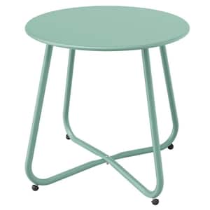 17.75 in. W Mint Green Metal Round Patio Outdoor Side Table, Weather- Resistant