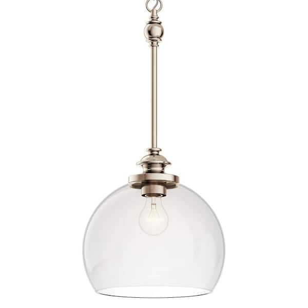 KICHLER Lecelles 1-Light Polished Nickel Traditional Globe Kitchen Pendant Hanging Light with Clear Glass Shade