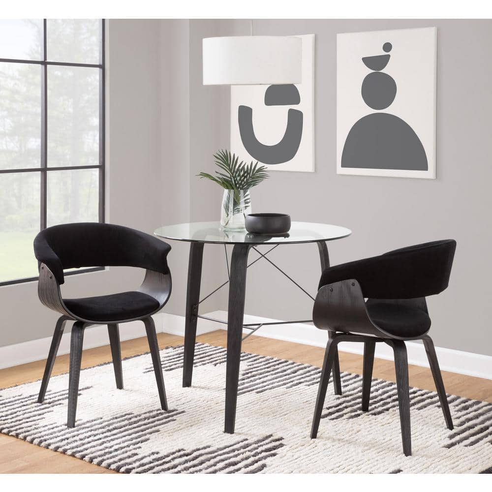 High Back Black Velvet and Wood Upholstered Chair