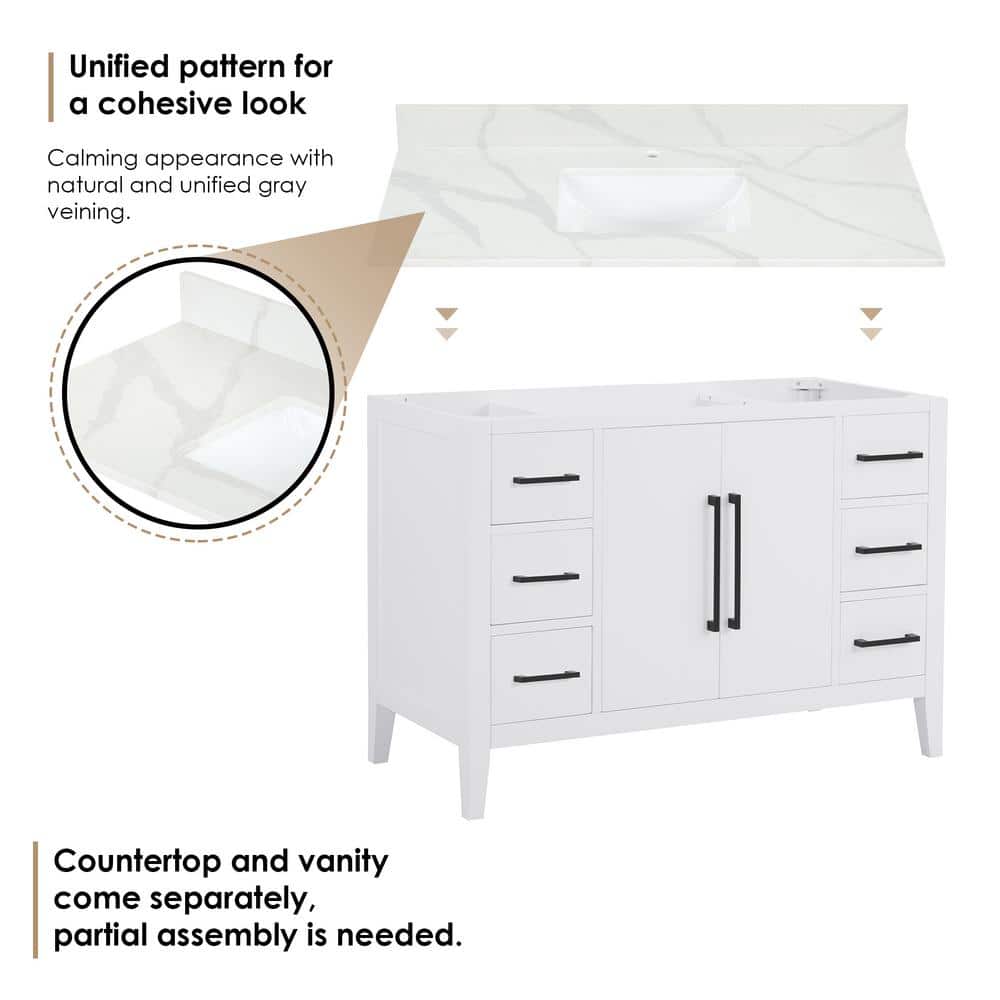 Laurel 48" White Fir Wood Vanity with Calacatta Quartz Top