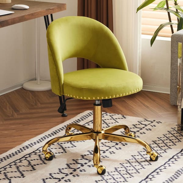 Winado Velvet Fabric Swivel Task Chair in Green with Armless