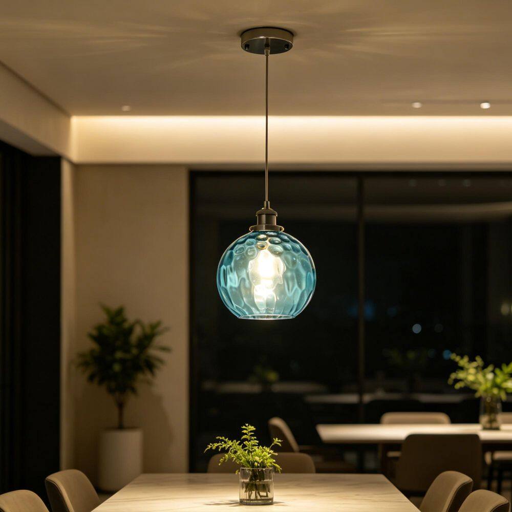 60-W 1 Light Chrome Pendant Light with Blue Glass Shade for Kitchen Island Dining Room Foyer, No Bulbs Included price history on PriceWatchPro