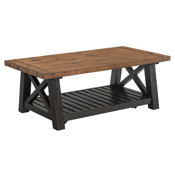 Benjara 51 in. Brown and Black Rectangle Wood Top Coffee Table