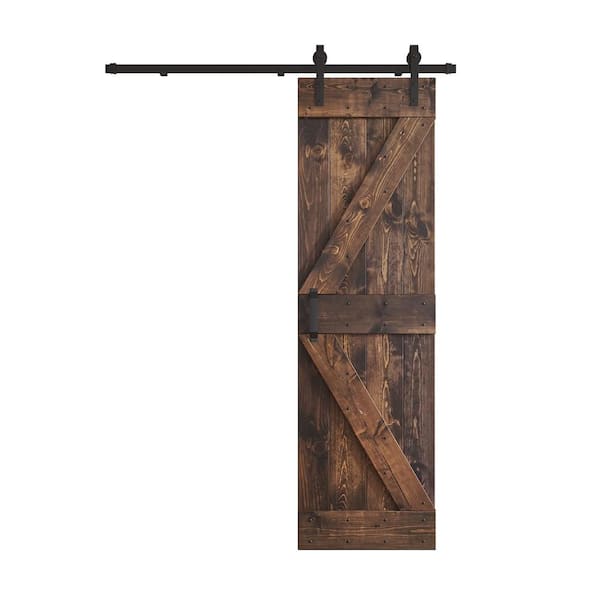 K Series 24 in. x 84 in. Kona Coffee DIY Knotty Pine Wood Sliding Barn Door with Hardware Kit