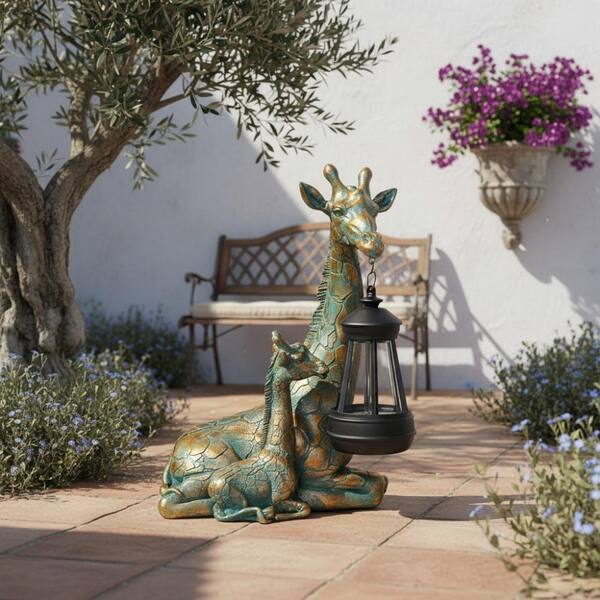 Brown Resin Mother Baby Giraffe Garden Statue for Outdoor Decor