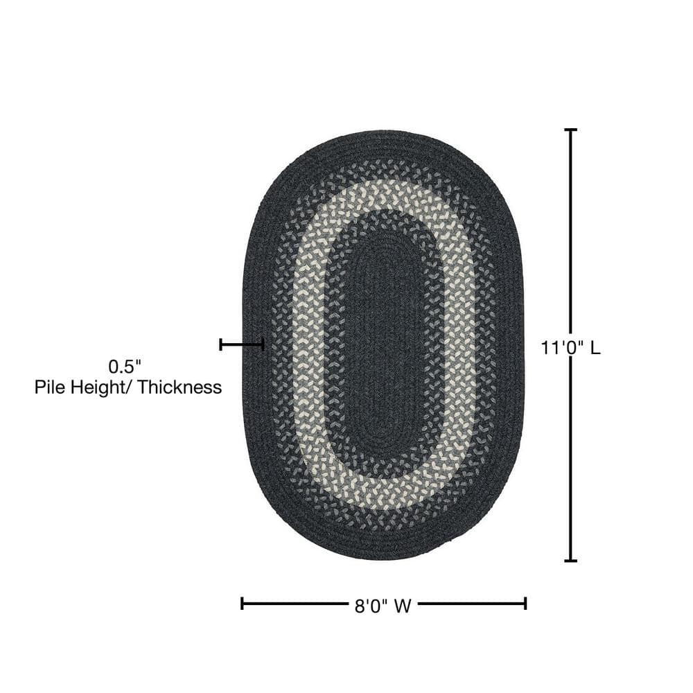 Charcoal Gray Braided Oval 8'x11' Wool Cotton Rug
