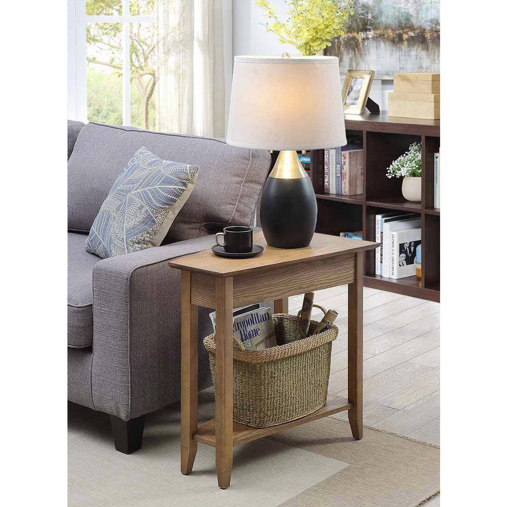 Driftwood Triangular Wood End Table with Shelf, 24" x 16" x 24"