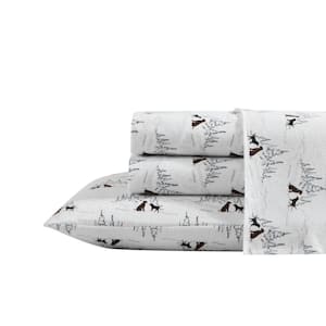 Dog Friends 3-Piece White Cotton Twin Sheet Set