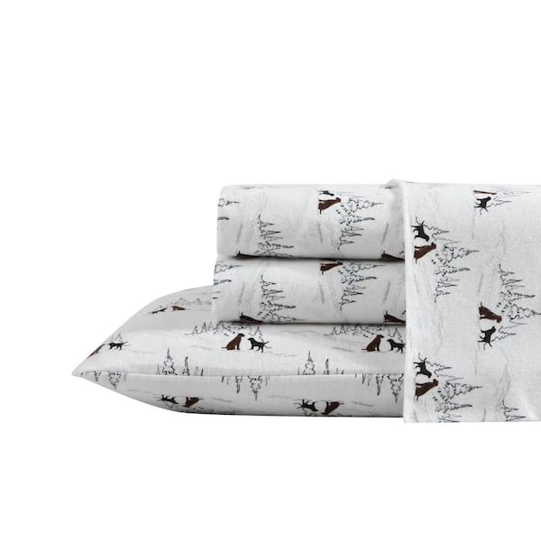 Dog Friends 4-Piece White Cotton Queen Sheet Set