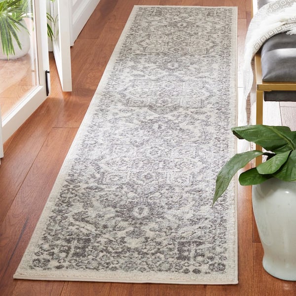 Tulum 2 ft. x 9 ft. Ivory/Gray Medallion Ornate Border Runner Rug