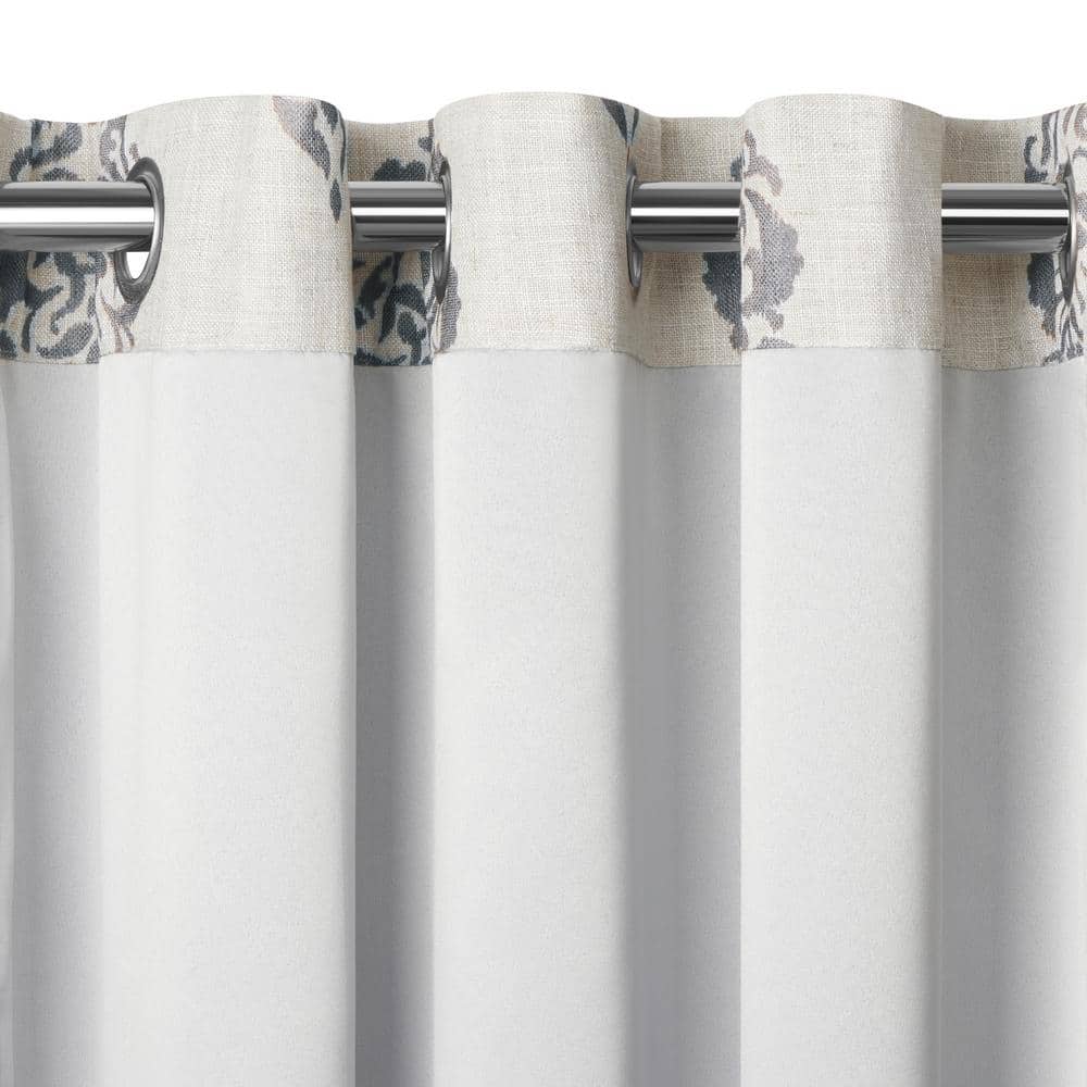 Gray and White Medallion Room Darkening Grommet Drapes