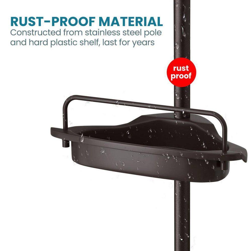 Brown 4-Tier Adjustable Metal Shower Caddy with Tension Mount