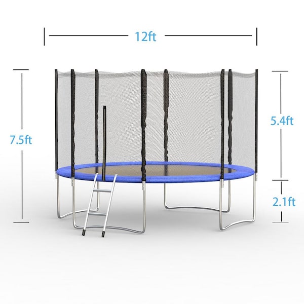 12 FT Kids Trampoline With Enclosure Net Jumping Mats And Spring Cover Padding 