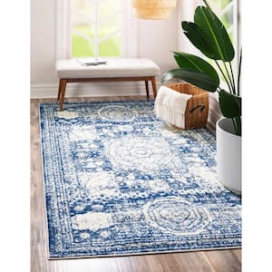 Bromley Wells Ivory and Blue 5' 1 x 8' 0 Area Rug