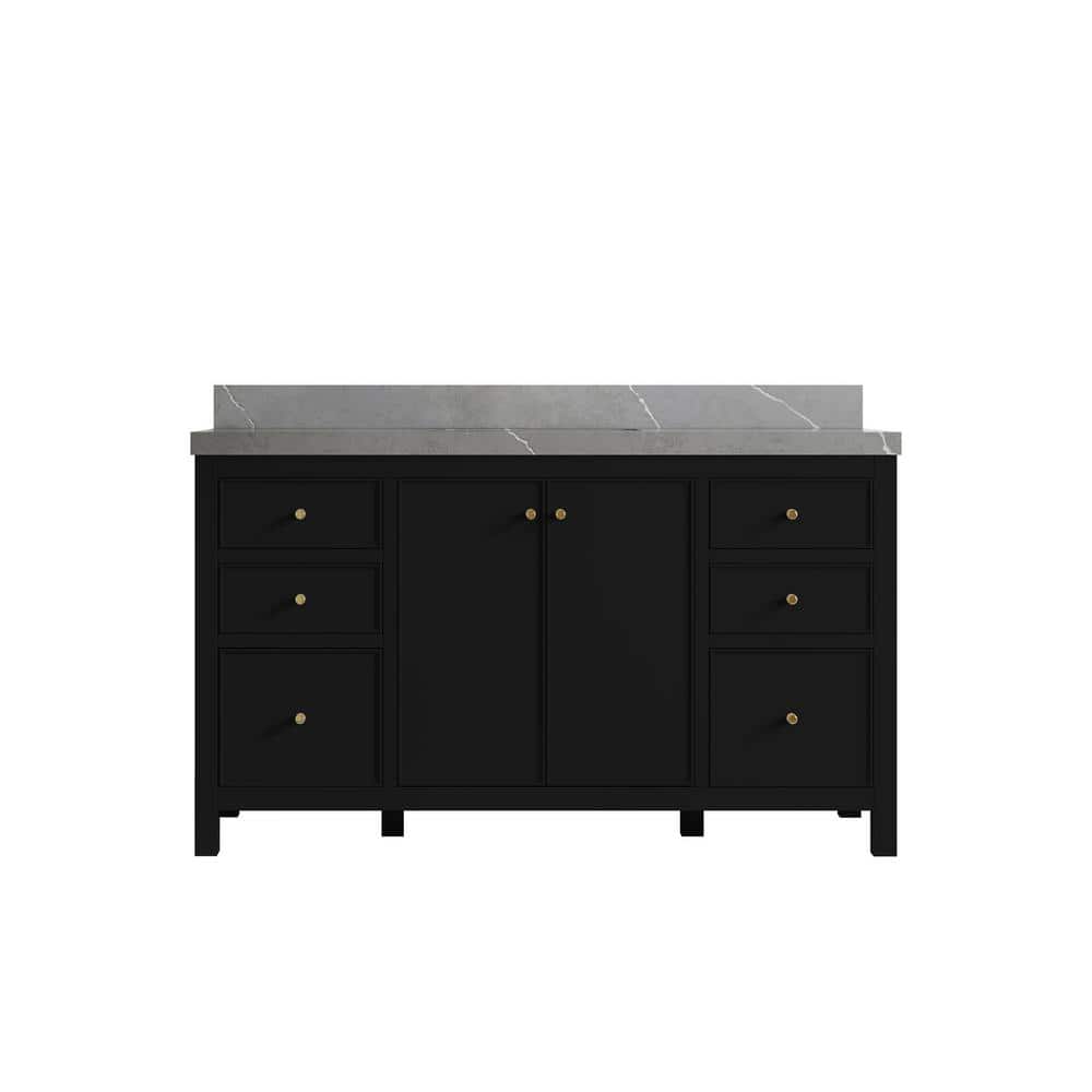 Chicago 60 in. W x 22 in. D x 36 in. H Single Sink Bath Vanity in Black with 2 in. Piatra Gray Qt. Top price history on PriceWatchPro