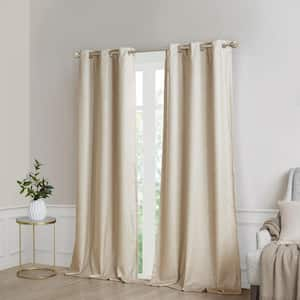 Leighton Taupe Polyester 42 in. W x 95 in .L Tonal Printed Faux Silk Total Blackout Curtain (Double Panels)