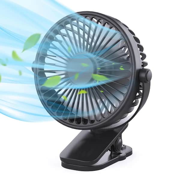 Portable Clip-on Battery Operated 4 in. 3 fan speeds Pedestal Fan in Black, 360° Rotate & Powerful Wind and Low Noise