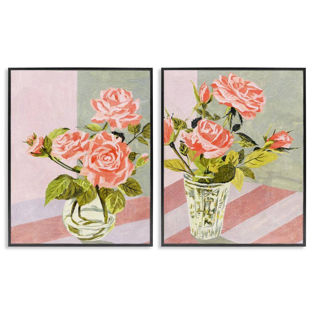 Pink Rose Bouquets in Glass by Melissa Wang 2 Pieces Black Framed Nature Giclee Art Print 14 in. x 11 in. price history on PriceWatchPro
