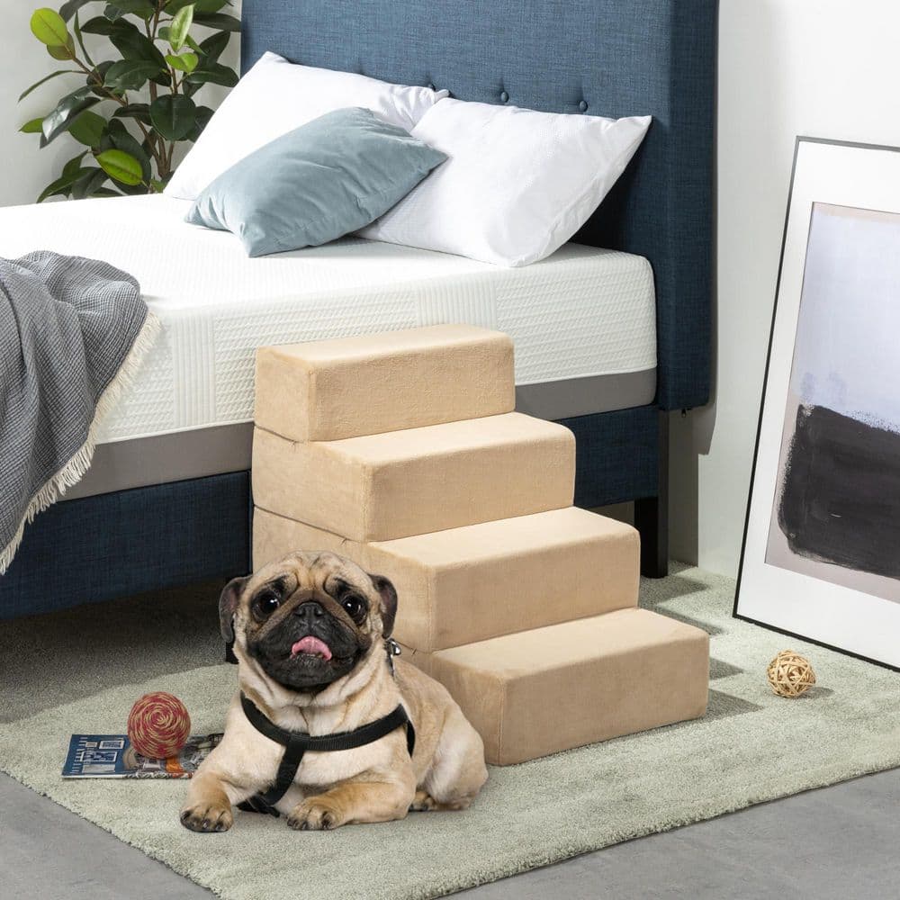 Beige 22" High-Density Foam 4-Step Pet Stairs
