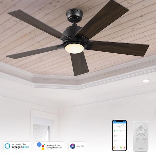 Aspen 48 in. Dimmable LED Indoor/Outdoor Black Smart Ceiling Fan with Light and Remote, Works with Alexa/Google Home