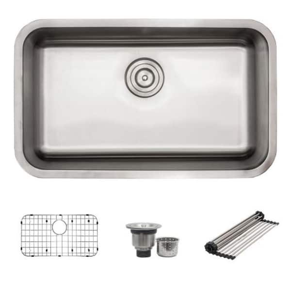 30 in. Undermount Single Bowl 16 Gauge Stainless Steel Kitchen Sink with Accessories