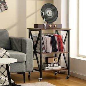 3-tier Rolling Turntable Stand Vinyl Record Storage Shelf with 3-Dividers and Wheels